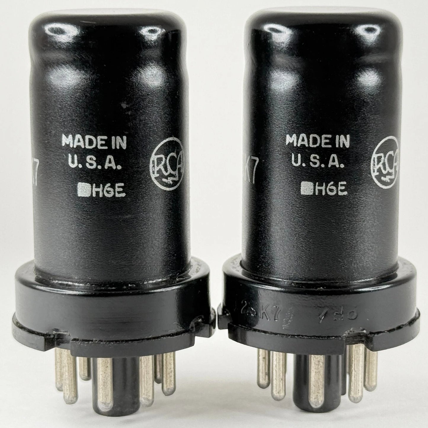 Matched Pair 1943 RCA JAN CRC 12SK7 Tubes Codes H6E RCA VT-131 Tubes (b)