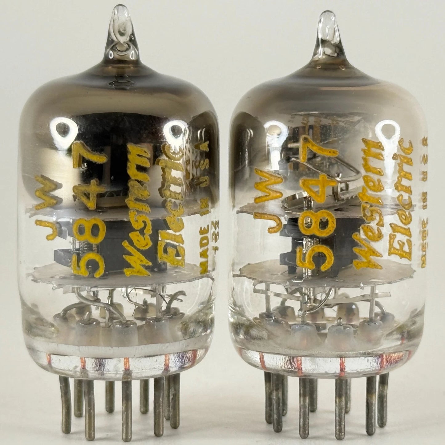 Tested Matched Pair 1947 Western Electric JW 5847 Tubes (404A) Codes 752 Angled