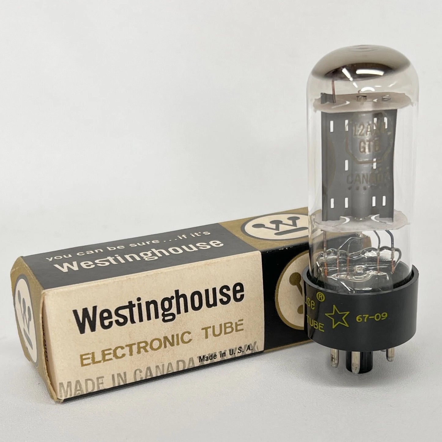 (1) Tested Westinghouse 12AX4GTB Tube with Box Date Code 67-09 Canada 12AX4 GTB