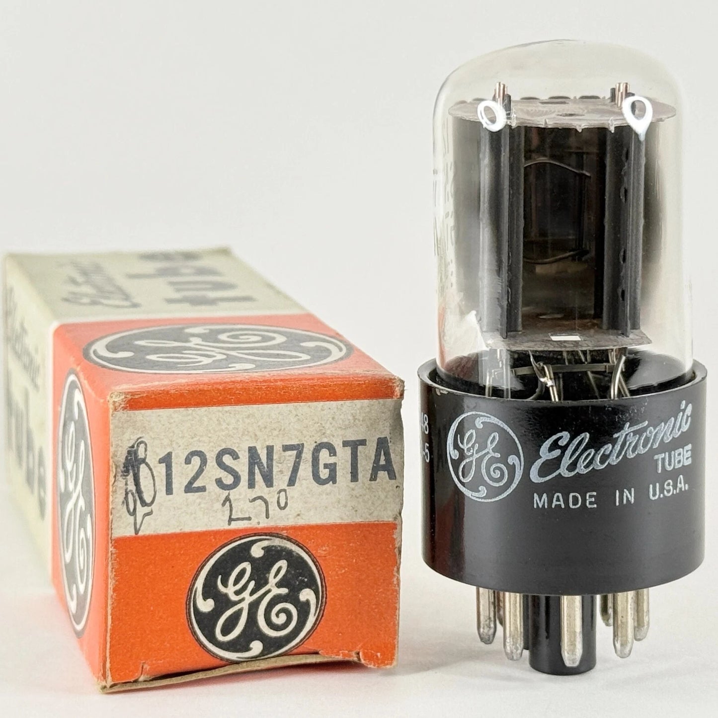 (1) Tested GE 12SN7GTA Tube with Box Gray Plates Date Code 60-48 12SN7 GTA