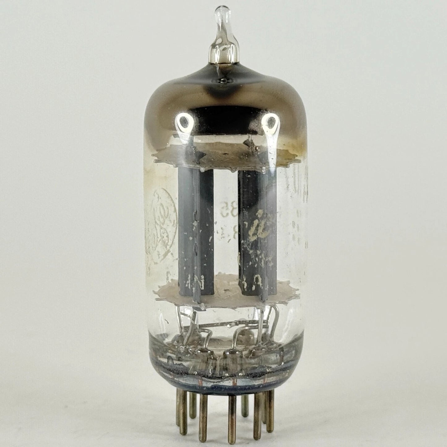 (1) Tested GE 12AU7 Tube Date Code 4-35 Gray Plates Horseshoe Halo Twin Triode