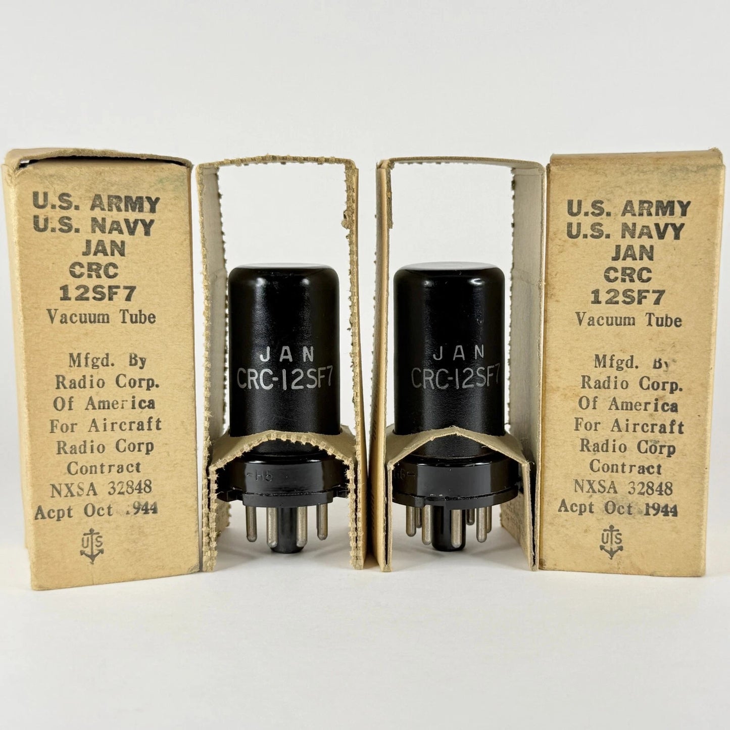 Tested Matched Pair 1944 Military RCA JAN CRC 12SF7 Tubes Codes H5E & Boxes (a)