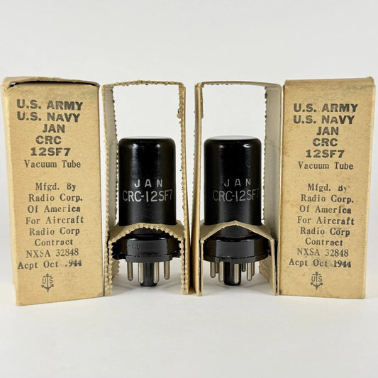 Tested Matched Pair 1944 Military RCA JAN CRC 12SF7 Tubes Codes H5E & Boxes (a)