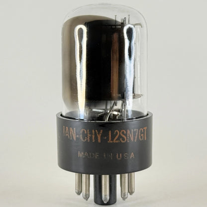 (1) Tested CBS JAN CHY 12SN7GT Tube Black Angled T Plates Code 5843 12SN7 GT