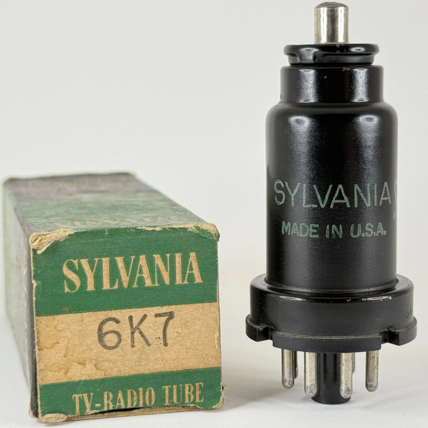 (1) Tested 1949 Sylvania 6K7 Tube with Box Code 9-13 Remote Cut Off Pentode Tube