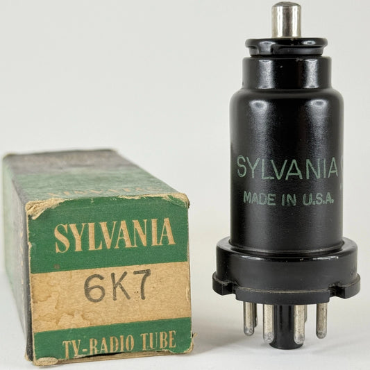 (1) Tested 1949 Sylvania 6K7 Tube with Box Code 9-13 Remote Cut Off Pentode Tube