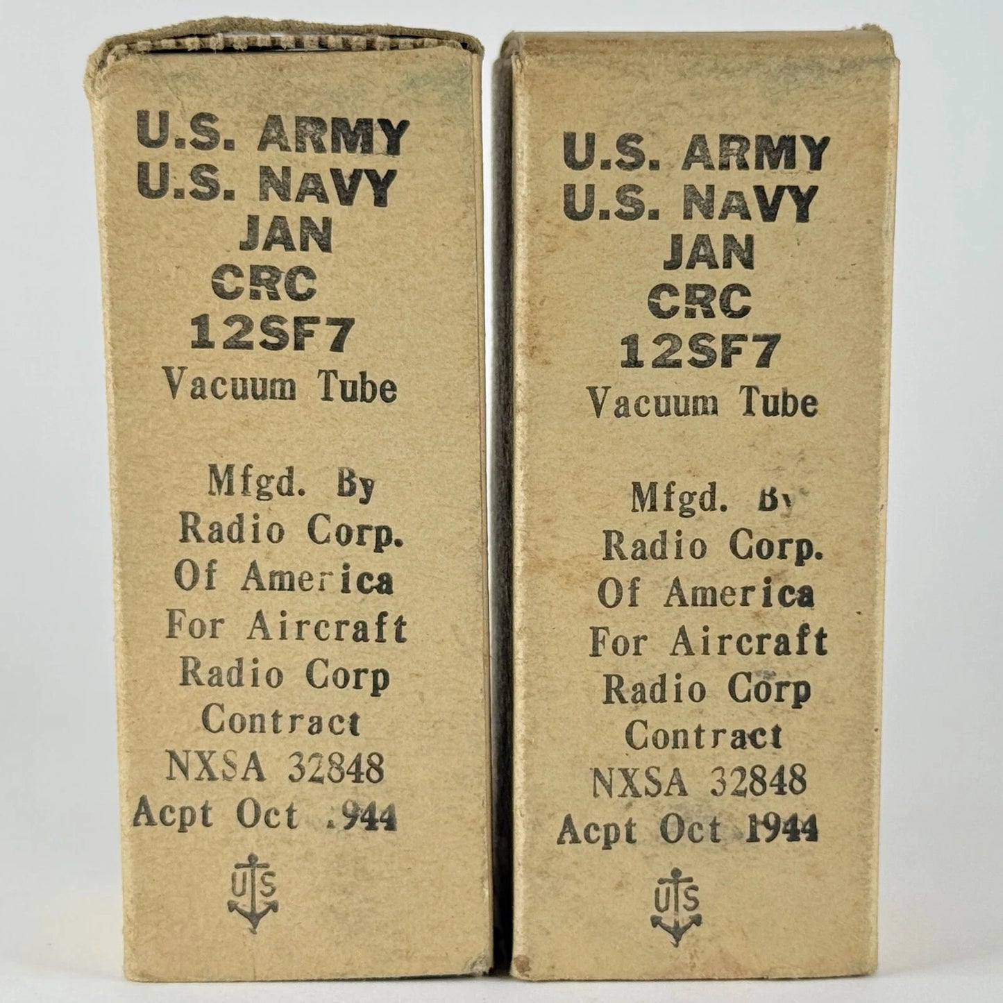 Tested Matched Pair 1944 Military RCA JAN CRC 12SF7 Tubes Codes H5E & Boxes (a)