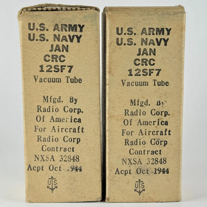 Tested Matched Pair 1944 Military RCA JAN CRC 12SF7 Tubes Codes H5E & Boxes (a)