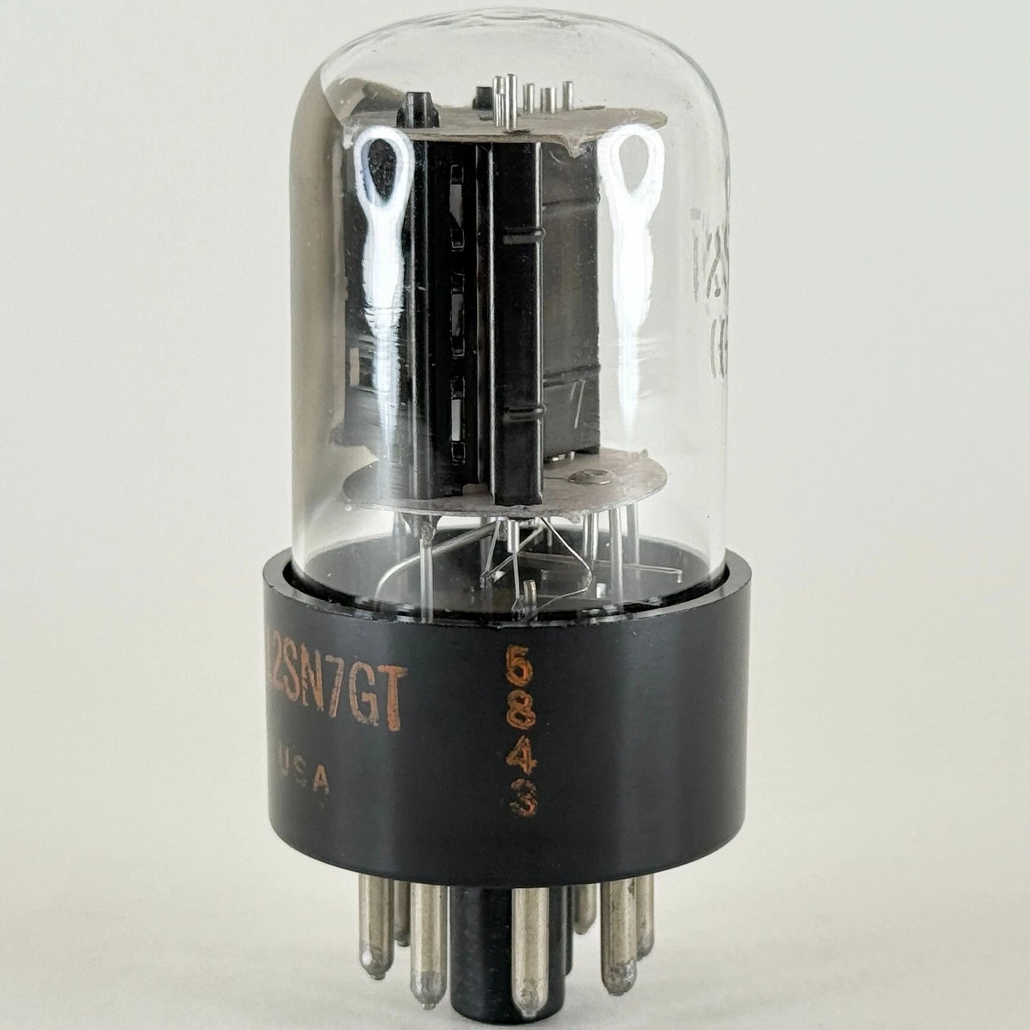 (1) Tested CBS JAN CHY 12SN7GT Tube Black Angled T Plates Code 5843 12SN7 GT
