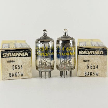 Tested Pair of Sylvania 5654 6AK5W Tubes with Boxes Codes BH Made in India (a)