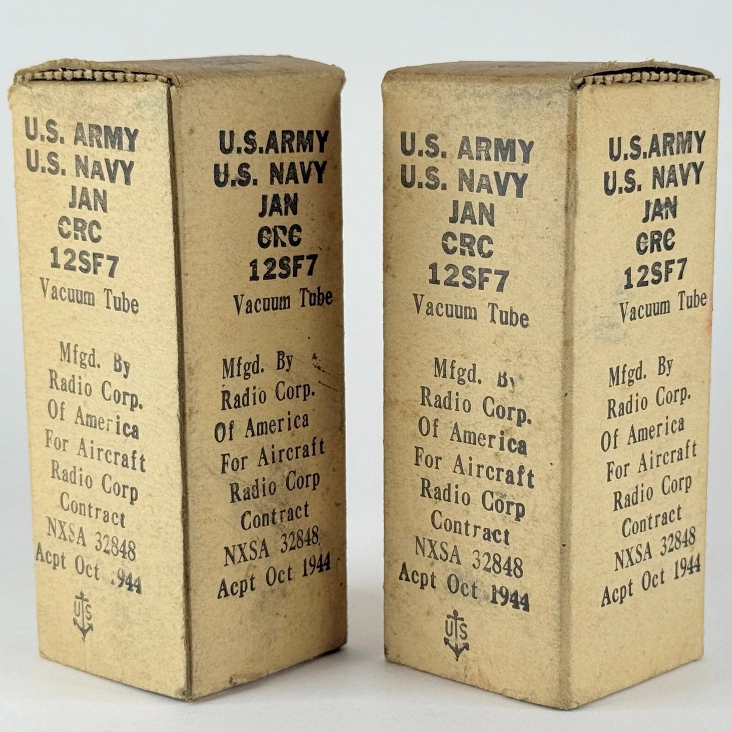 Tested Matched Pair 1944 Military RCA JAN CRC 12SF7 Tubes Codes H5E & Boxes (a)