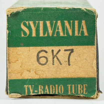 (1) Tested 1949 Sylvania 6K7 Tube with Box Code 9-13 Remote Cut Off Pentode Tube