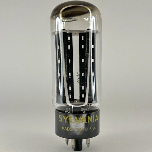 (1) Tested Sylvania 5U4GB Tube Black Ribbed Plates Halo Getter Code hm ADD