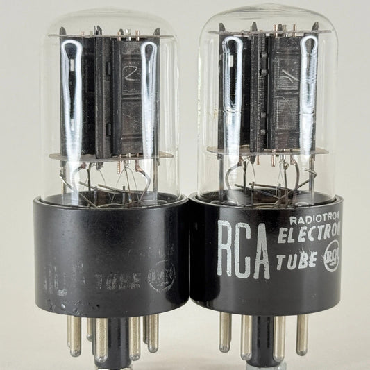 Tested Matched Pair RCA 6SN7 GT Tubes Copper Grid Posts Black Plates 352 & 430