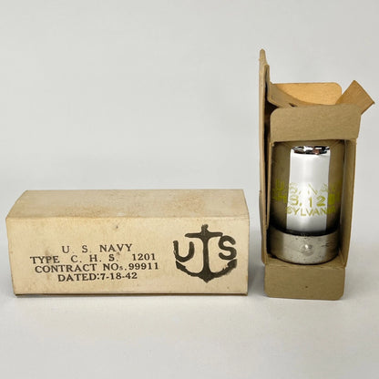 (1) Tested 1942 WW2 Sylvania CHS 1201 Tube with U.S. Navy Anchor Box 1201 Loctal