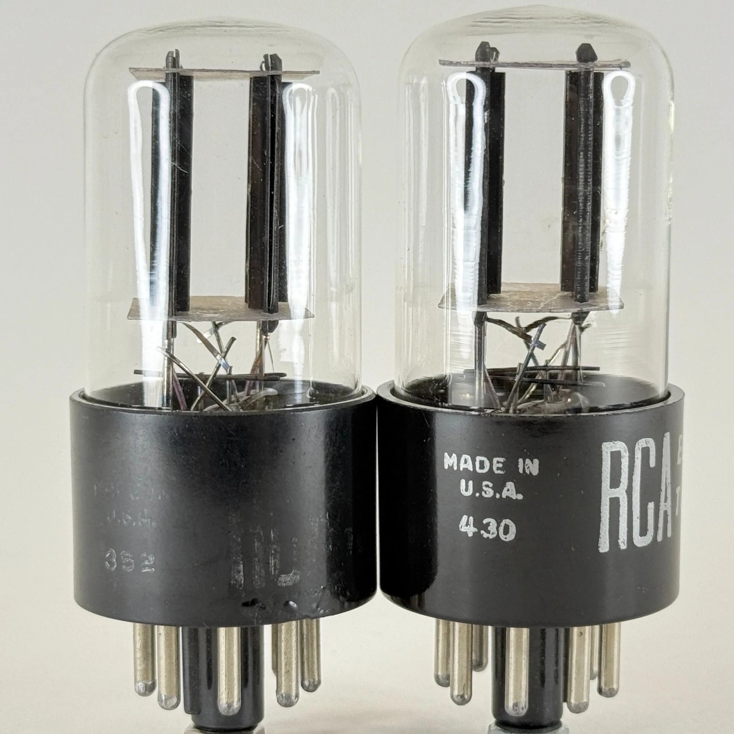Tested Matched Pair RCA 6SN7 GT Tubes Copper Grid Posts Black Plates 352 & 430
