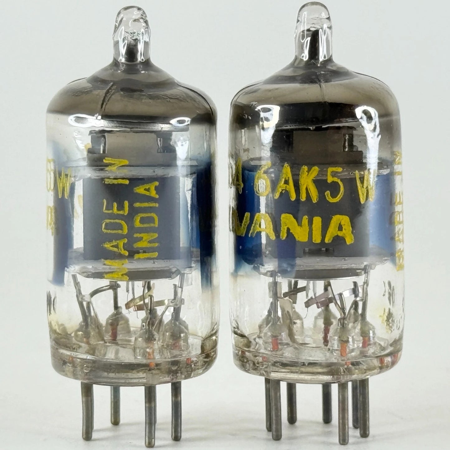 Tested Pair of Sylvania 5654 6AK5W Tubes with Boxes Codes BH Made in India (a)
