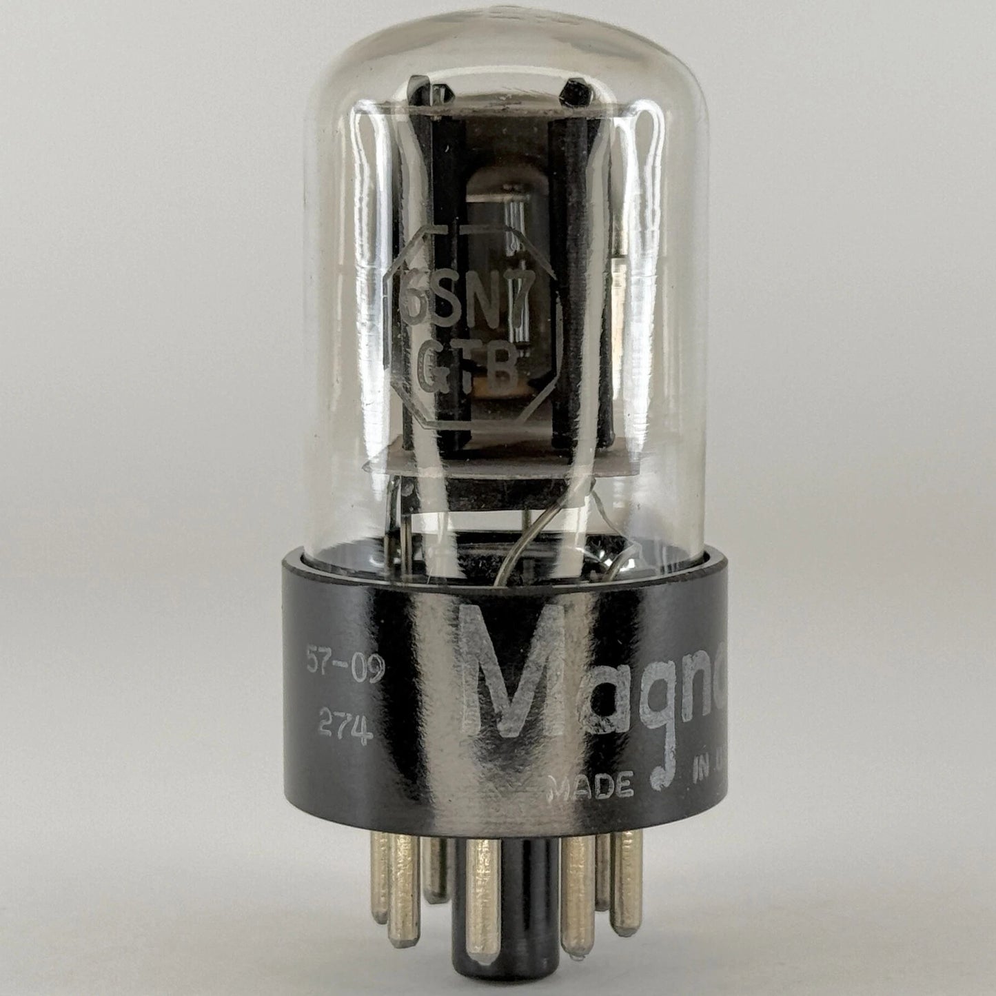 (1) Tested 1957 Magnavox 6SN7GTB Tube Black Plates RCA EIA Code 57-09 6SN7GT