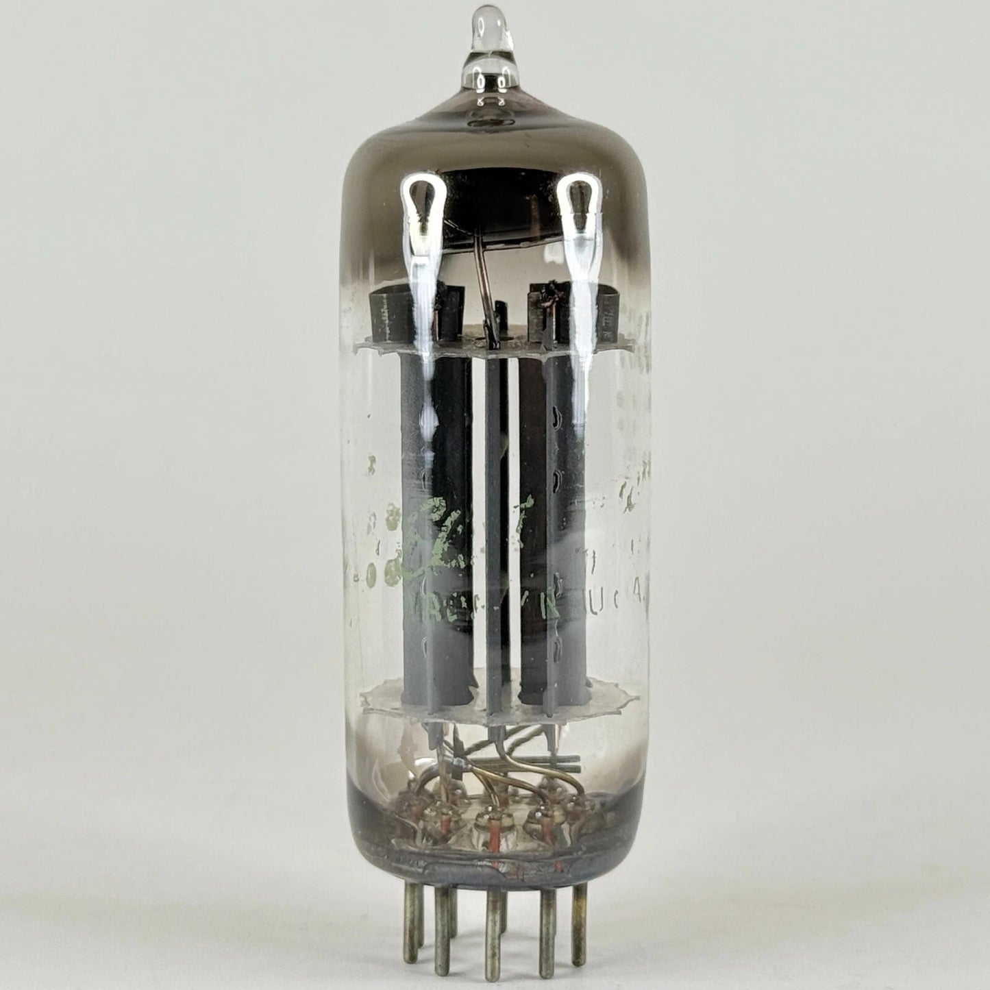 (1) Tested GE 6CG7 Tube Green Letters Gray Plates Horseshoe Getter Twin Triode