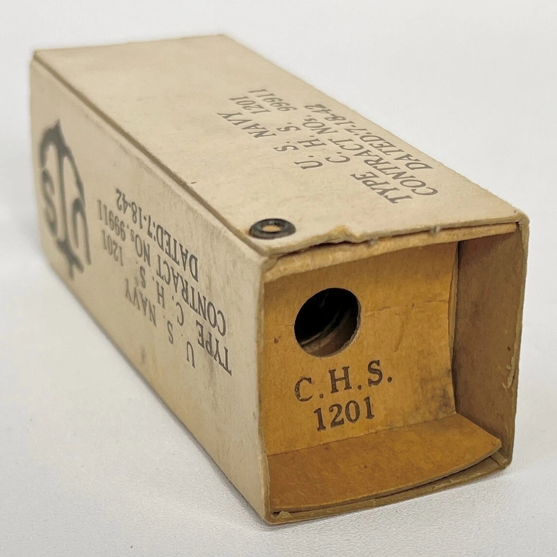 (1) Tested 1942 WW2 Sylvania CHS 1201 Tube with U.S. Navy Anchor Box 1201 Loctal