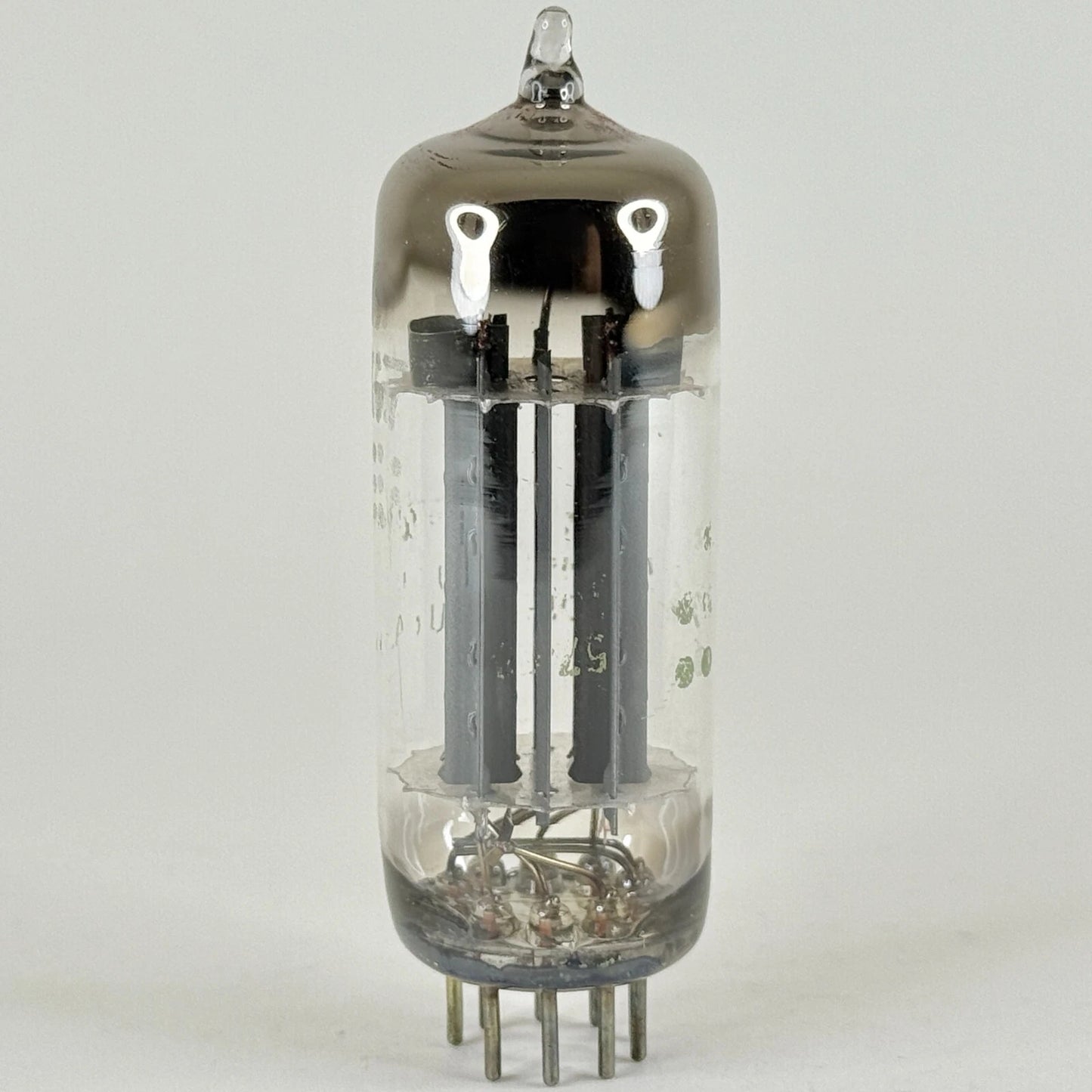 (1) Tested GE 6CG7 Tube Green Letters Gray Plates Horseshoe Getter Twin Triode