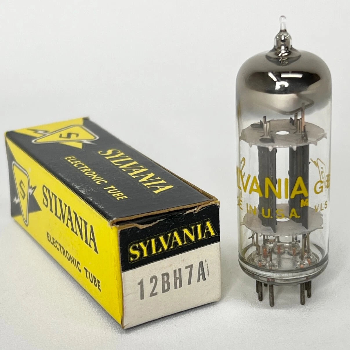 (1) Tested 1960 Sylvania 12BH7A Tube and Box Code GB VLS Gray Plates Twin Triode