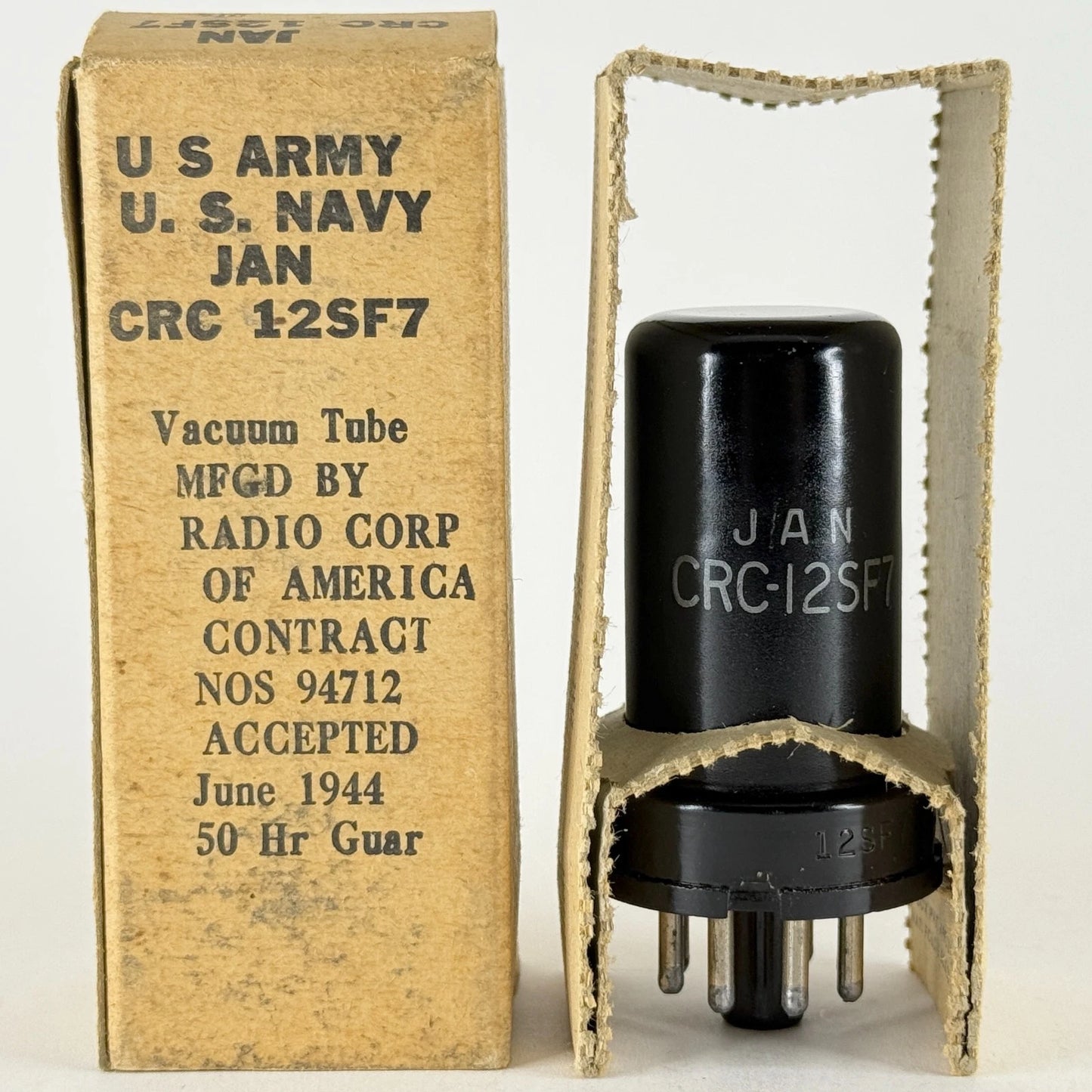 (1) Tested 1944 RCA JAN CRC 12SF7 Tube with Box Mil Spec Date Code H3E (b)