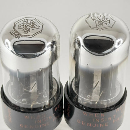 Matched Pair Philco 6SN7GTB Tubes Black Angle Plates 57-04 57-08 6SN7GT