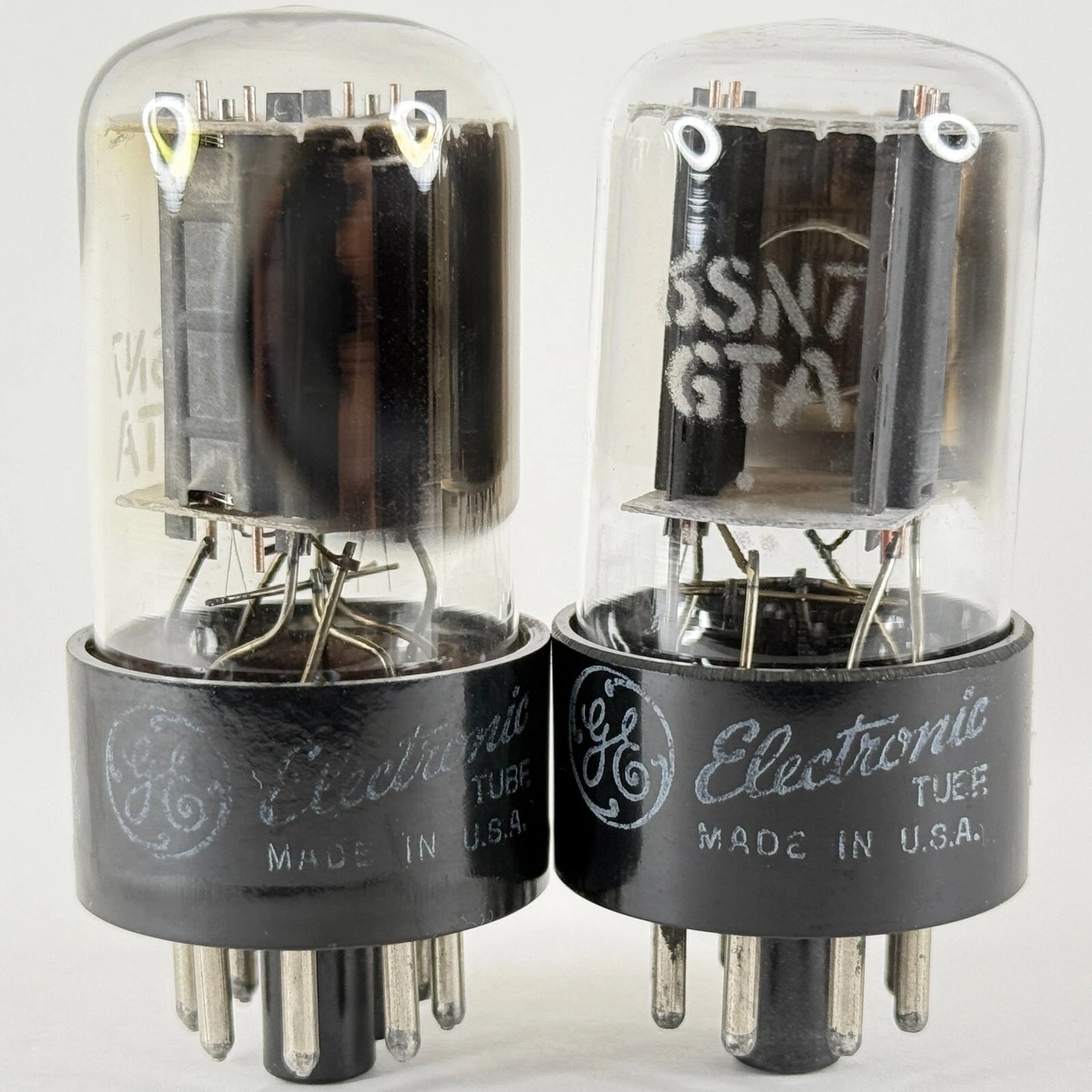 Tested Matched Pair GE 6SN7 GTA Tubes Copper Grid Posts Horseshoe 4-09 & 2-52
