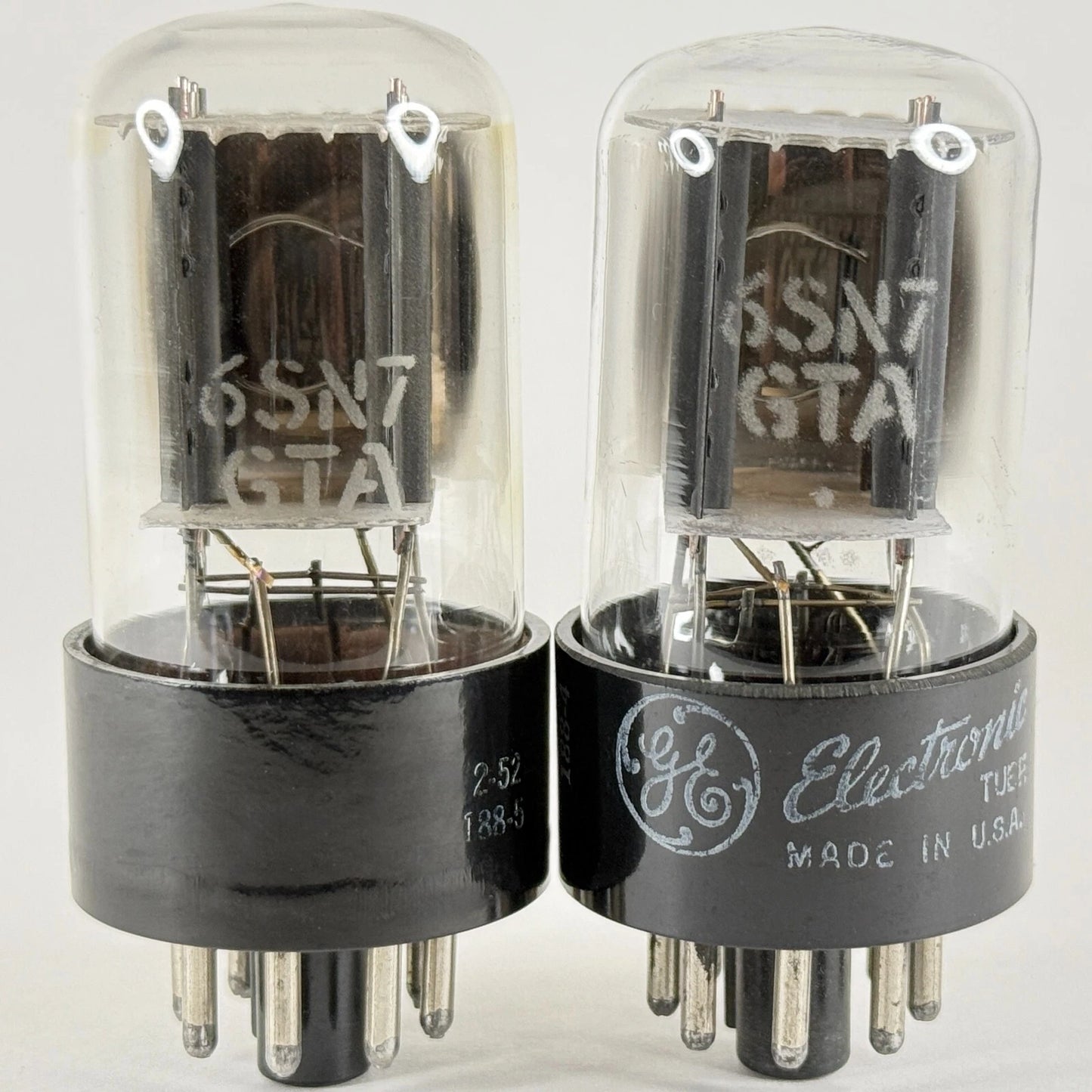 Tested Matched Pair GE 6SN7 GTA Tubes Copper Grid Posts Horseshoe 4-09 & 2-52