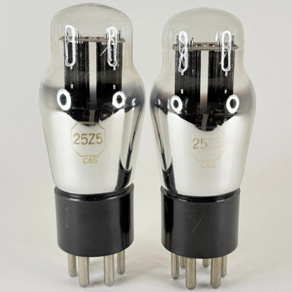 Tested Matched Pair Balanced 1956 Sylvania 25Z5 Tubes Boxes Codes 6-39 Rectifier
