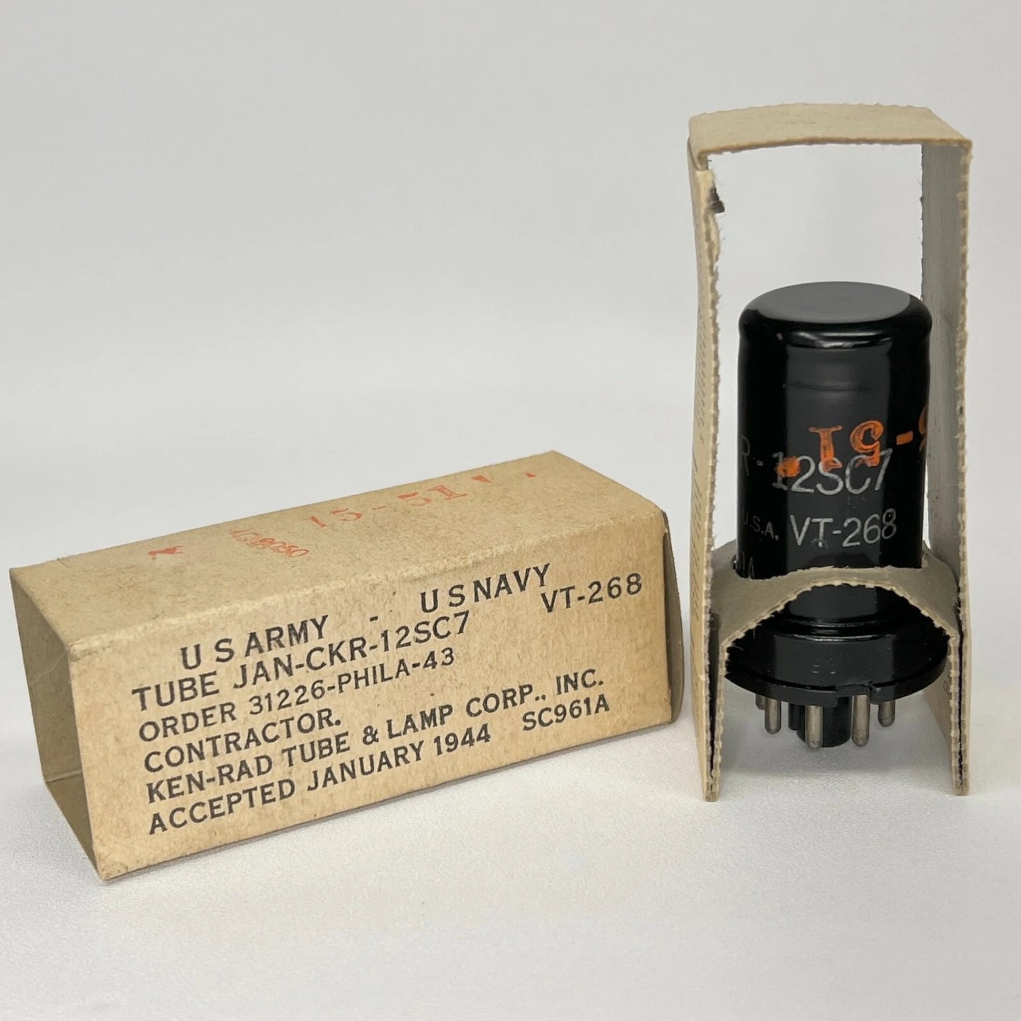 (1) Tested Balanced 1944 WW2 Ken-Rad JAN CKR 12SC7 Tube VT-268 & US Military Box