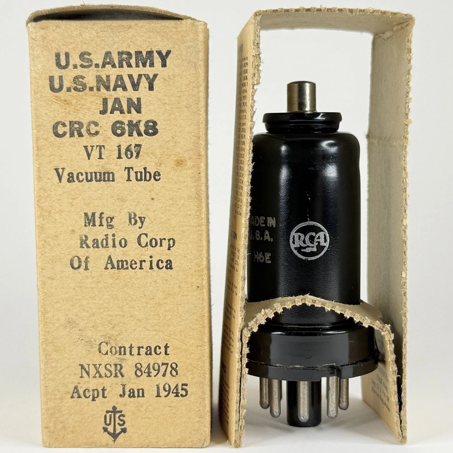 (1) Tested 1945 RCA JAN CRC 6K8 Tube with Box Date Code H6E Mil-Spec VT 167 Tube