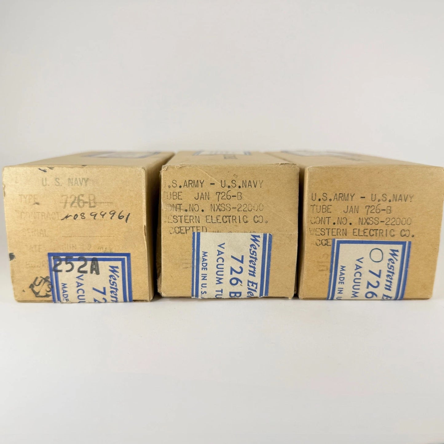 Lot of (3) 1943 Western Electric 726B Tubes and Boxes Tuned Oscillator Tubes