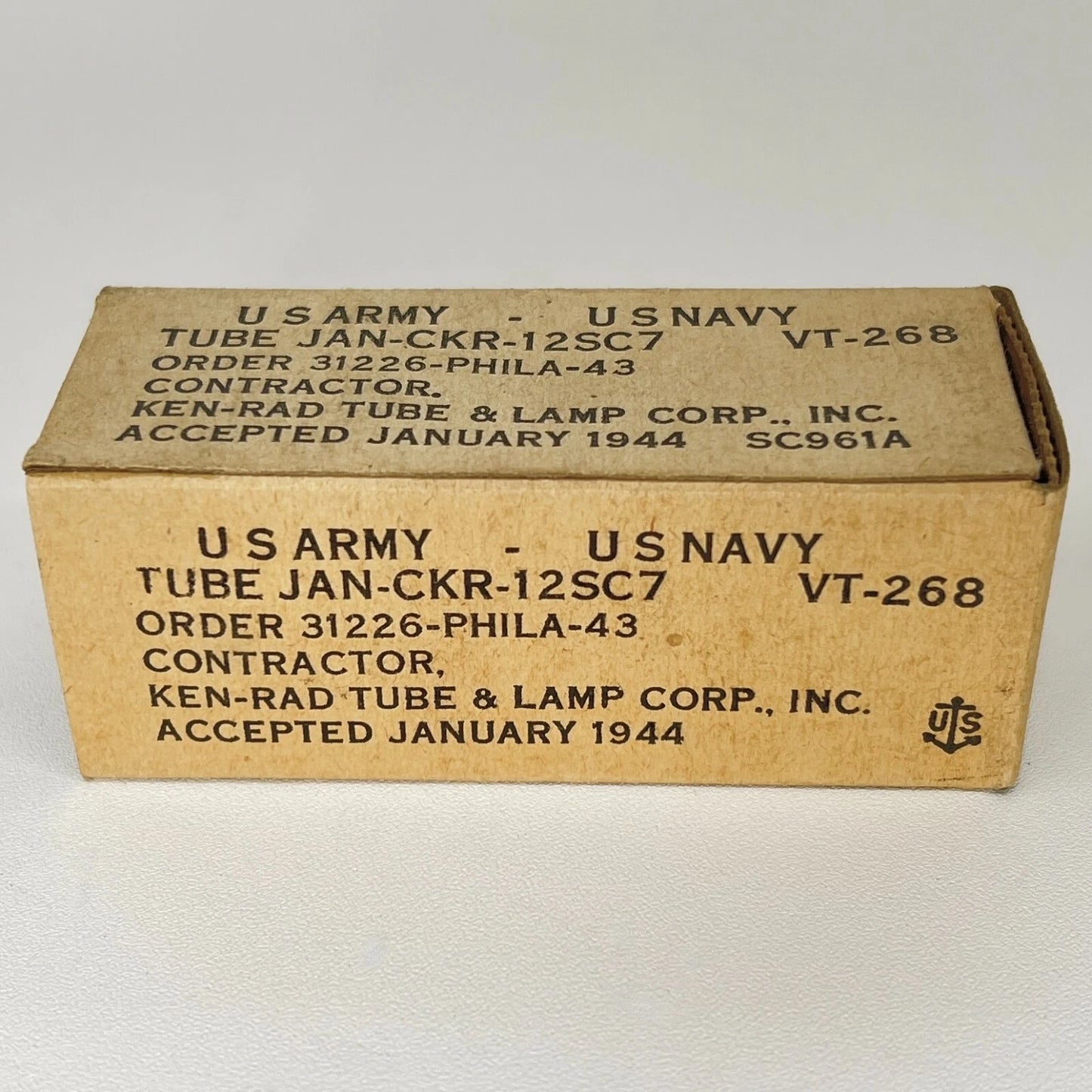 (1) Tested Balanced 1944 WW2 Ken-Rad JAN CKR 12SC7 Tube VT-268 & US Military Box