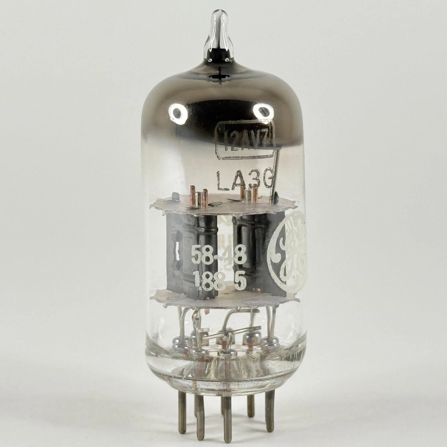(1) Tested GE 12AV7 Tube Date Code 55-48 Black Plates Round Halo Getter Triode