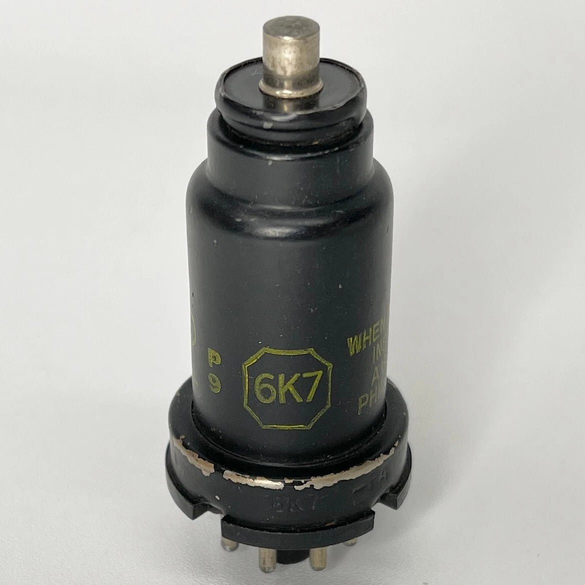 (1) Tested Philco 6K7 Tube Date Code P9 Philco Pentode Black Metal Tube