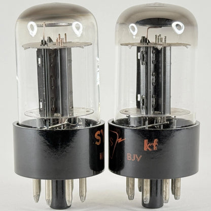 Matched Pair Sylvania 6SN7GTB Tubes Codes KF HA Black Plates Halo Gets 6SN7GT