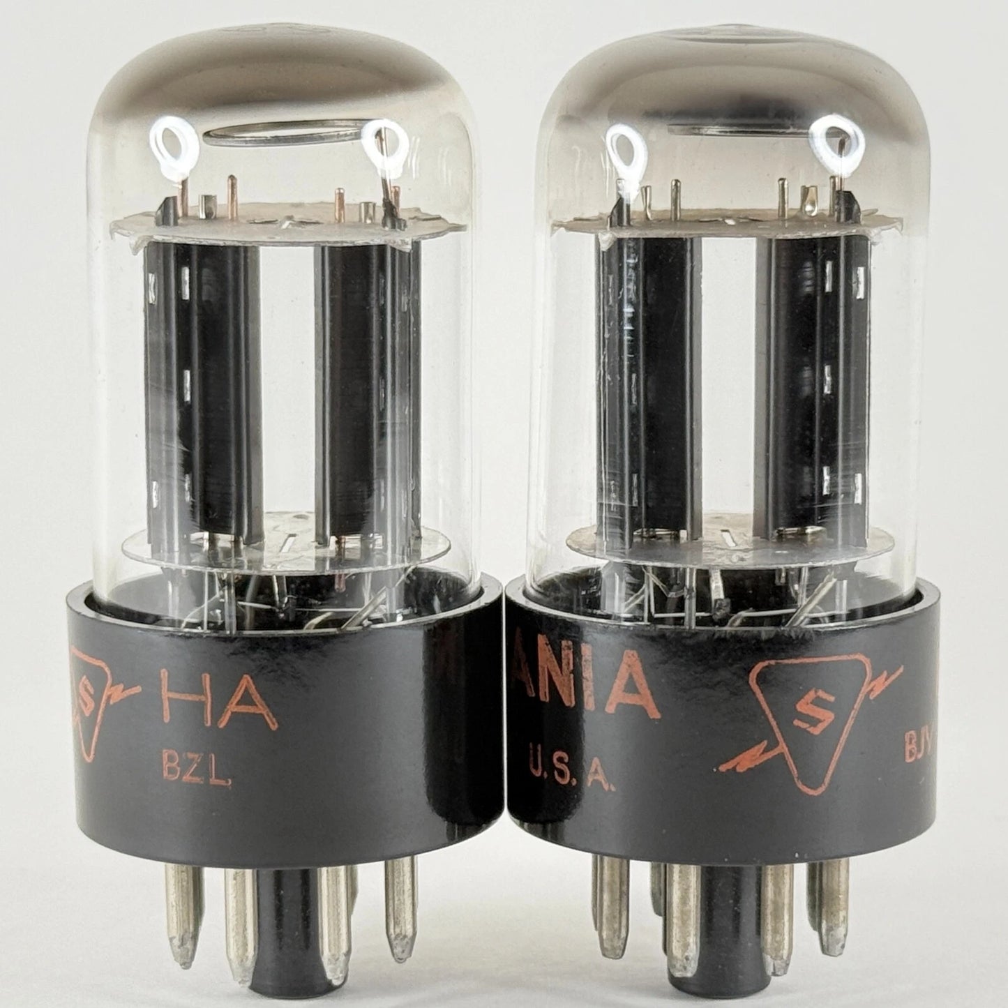 Matched Pair Sylvania 6SN7GTB Tubes Codes KF HA Black Plates Halo Gets 6SN7GT