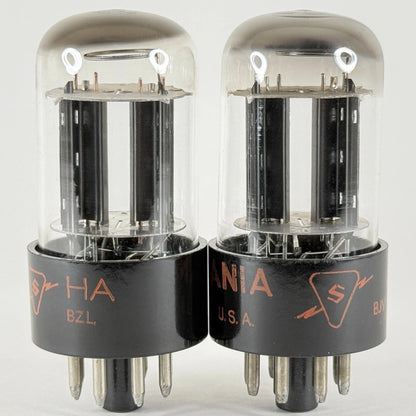 Matched Pair Sylvania 6SN7GTB Tubes Codes KF HA Black Plates Halo Gets 6SN7GT