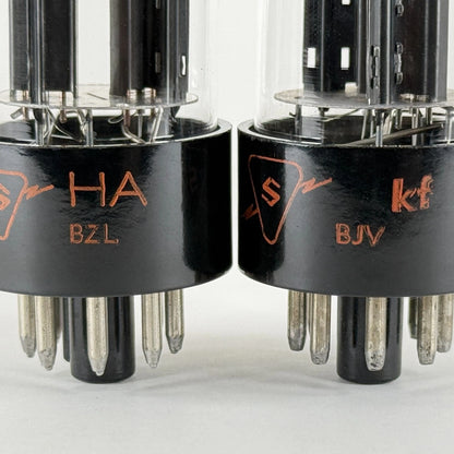 Matched Pair Sylvania 6SN7GTB Tubes Codes KF HA Black Plates Halo Gets 6SN7GT