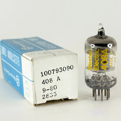 (1) Tested 1980 Western Electric 408A Tube with Box Black Plate O Halo Code 8039