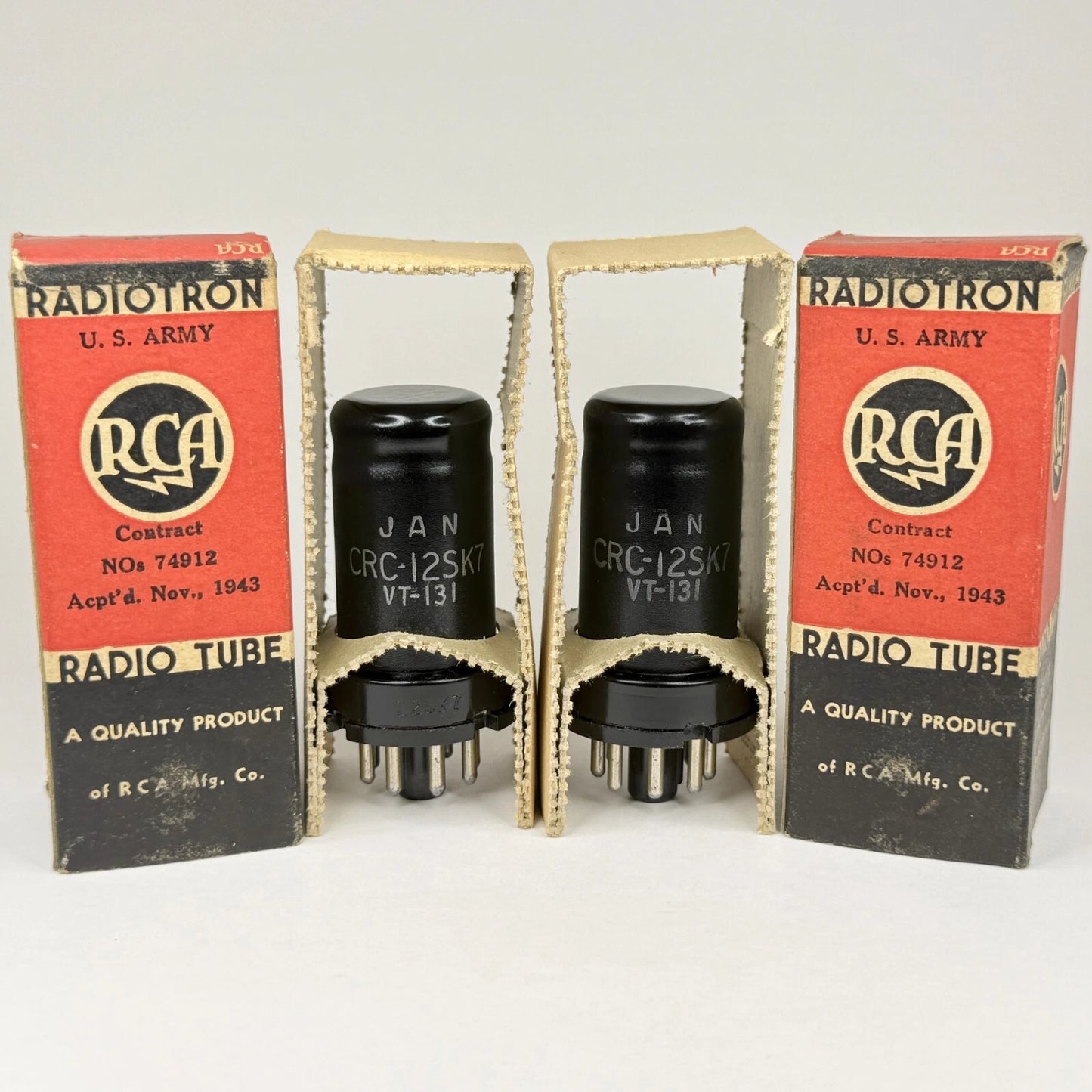 Matched Pair 1943 RCA JAN CRC 12SK7 Tubes Codes H5E & H6E RCA VT-131 Tubes (a)